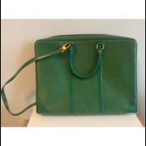 LOUIS VUITTON Authentic 15" Green Leather Business Briefcase Shoulder Laptop Bag